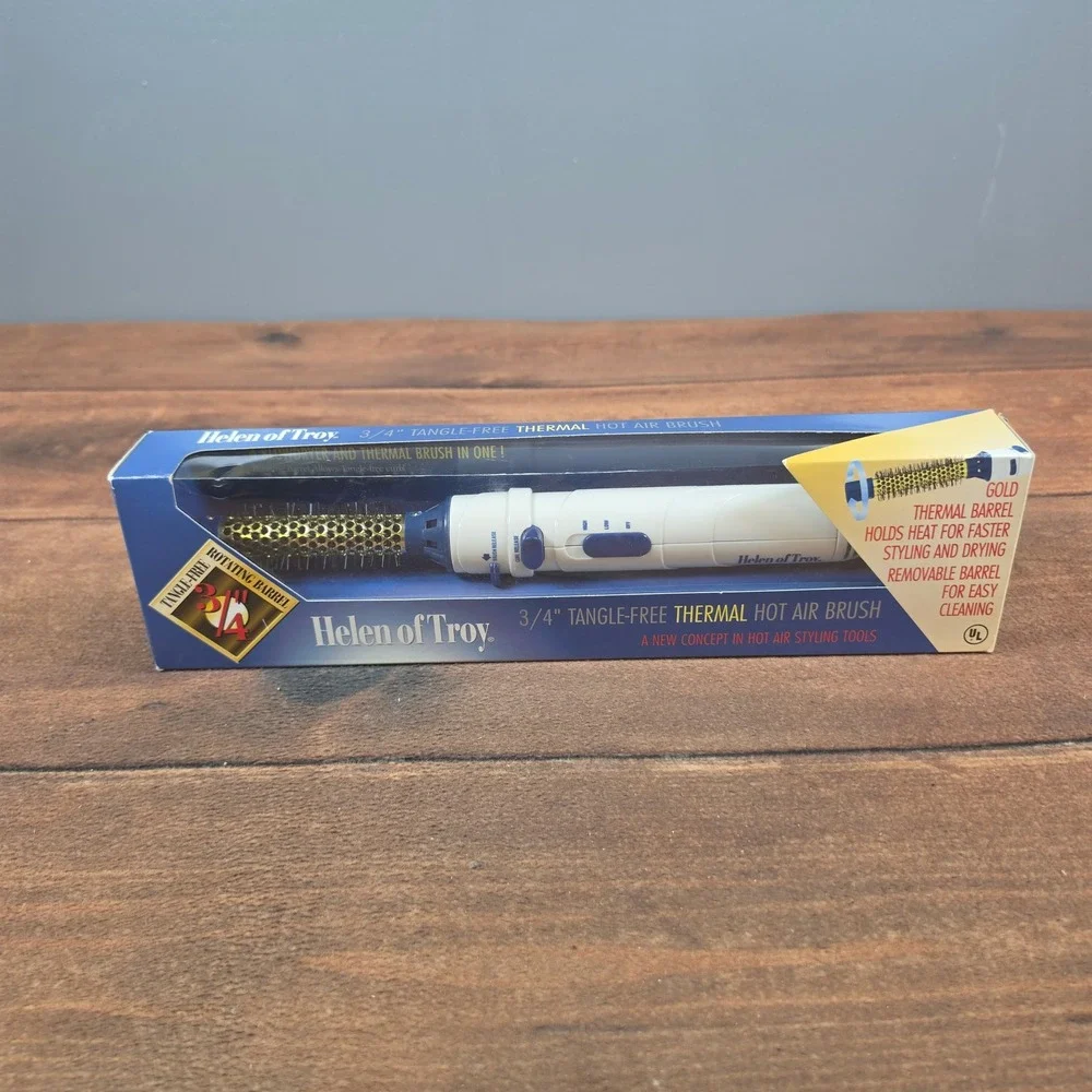Helen of Troy Hot Air Brush Women 3/4 Inch White Excellent Rotating 1559 Gold
